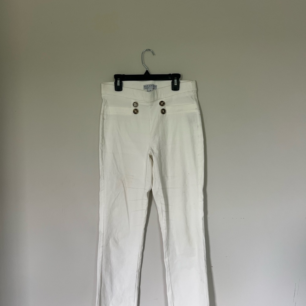 Linen | White Straight Leg | Breathable Pant | Buttoned Accent | Fancy